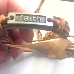 2 bracelets -Brown Leather ‘Faith’ and gold Bracelet